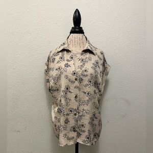 Floral Beige Button Down Shirt for Women